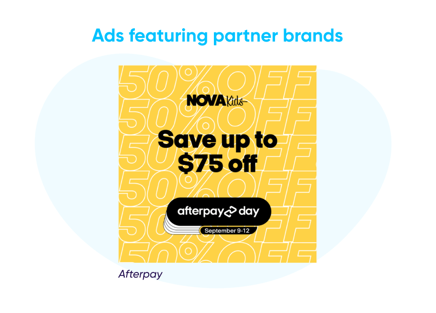 Quảng cáo Nova Kids kết hợp với đối tác Afterpay