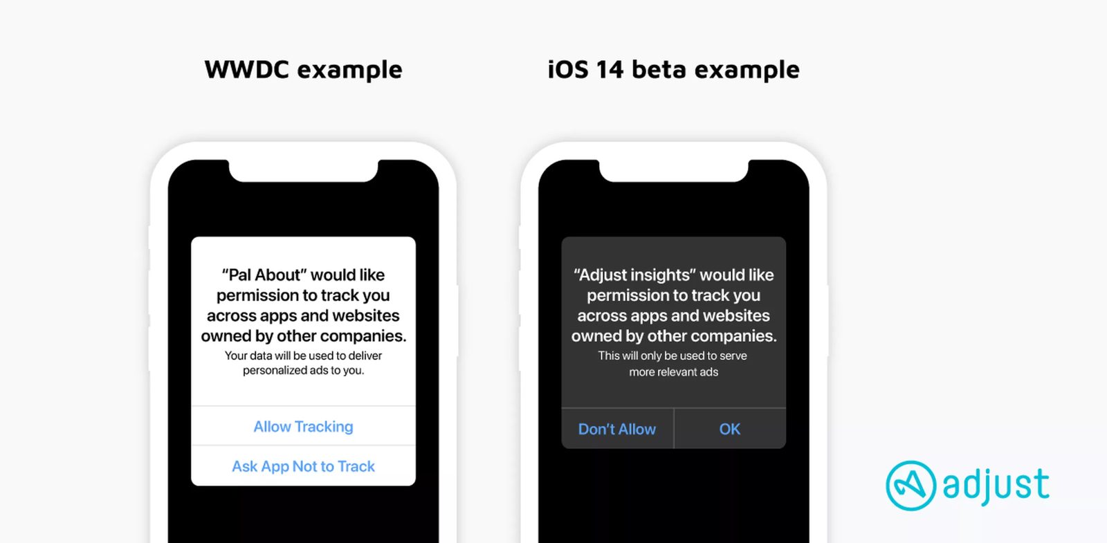 Hai mẫu pop-up xin quyền theo dõi của Apple: bản giới thiệu tại WWDC và bản iOS 14 beta
