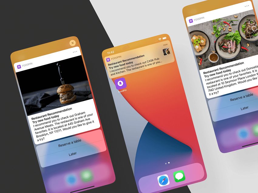 Ví dụ thông báo đẩy gợi ý nhà hàng hiển thị trên màn hình iPhone