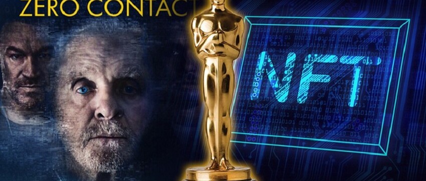 Poster phim Zero Contact với Anthony Hopkins, tượng Oscar và chữ NFT